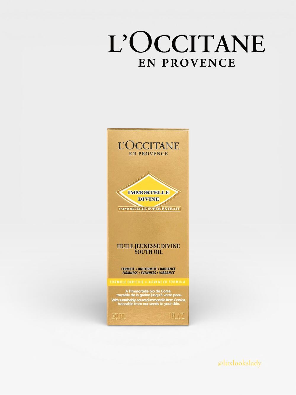 NEW Authen L'Occitane Immortelle Divine Youth Oil 1oz Sealed Gold Box Skincare